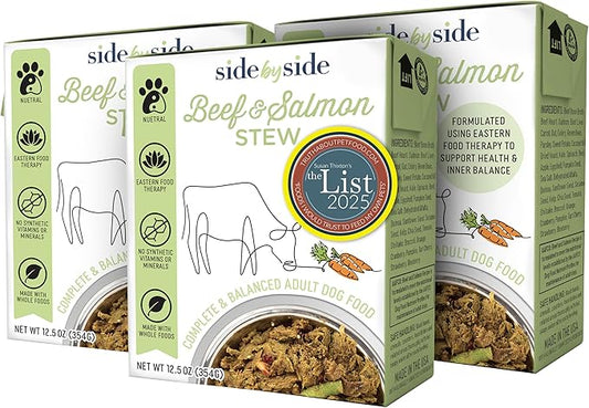 Side by Side Beef & Salmon Stew - Neutral Wet Dog Food & Dog Food Topper for All Breeds - Made with Nutrients & Whole Raw Ingredients - No Artificial Additives or Fillers - USA Made (12.5 oz, 3-Pack)