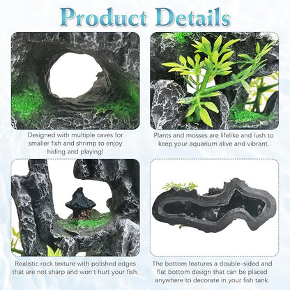 kathson Aquarium Mountain View Stone Resin Fish Tank Decorations Betta Hideout Caves Rockery Landscape Tree Aquarium Decorations Large Rock Hiding Cave Decor for Small Fish Shrimp Play Ornament