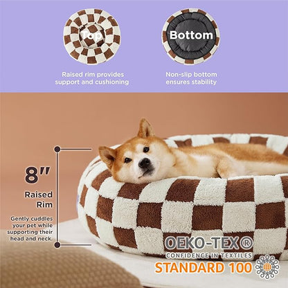 Lesure Donut Small Dog Bed - Round Cat Beds for Indoor Cats Anti-Anxiety Calming Pet Beds, Washable Cute Modern Beds with Teddy Sherpa Plush & Anti Slip Bottom Brown