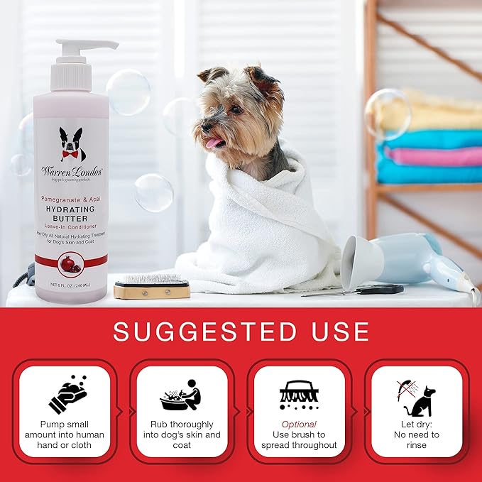 Warren London 8oz Butter Combo - Premium Dog Shampoo & Conditioner - Exfoliating Wash with Fragrant Leave in Conditioner - Pom & Fig w/Pom & Acai