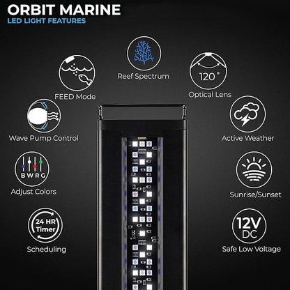 Current USA 24"-36" Inch Orbit Marine LED Saltwater Reef Marine Aquarium Light with Bluetooth App Control | Wireless Lighting & eFlux Wave Pump Control for Fish Tank (4201)