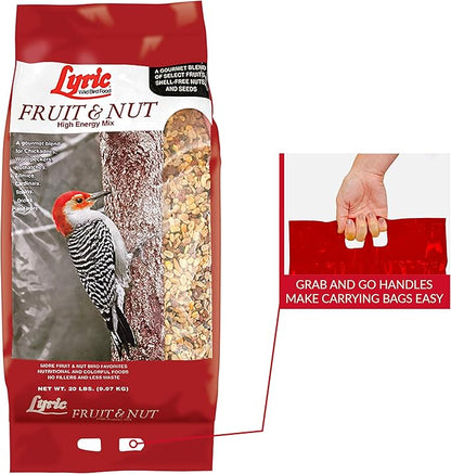 Lyric Fruit and Nut Wild Bird Seed - High Energy Wild Bird Food Mix - Attracts Woodpeckers, Chickadees & Other Songbirds - 20 lb bag