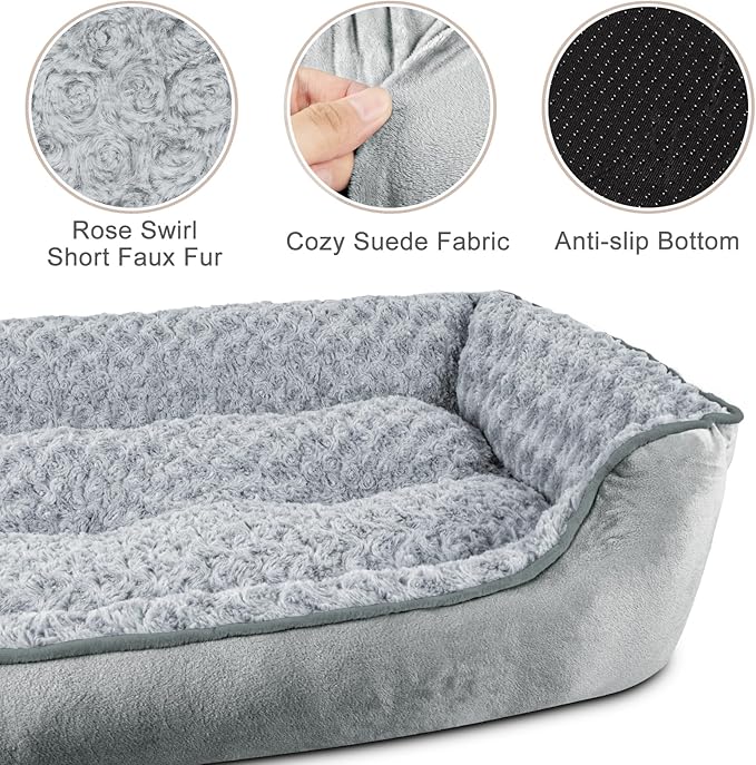 JOEJOY Rectangle Dog Bed for Large Medium Small Dogs - Washable Orthopedic Sofa Bed, Soft Breathable Puppy & Pet Cuddler, Durable Calming Dog Bed with Anti-Slip Bottom, Multiple Sizes, Grey