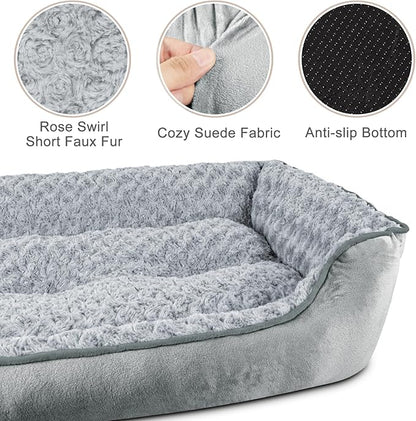 JOEJOY Rectangle Dog Bed for Large Medium Small Dogs - Washable Orthopedic Sofa Bed, Soft Breathable Puppy & Pet Cuddler, Durable Calming Dog Bed with Anti-Slip Bottom, Multiple Sizes, Grey