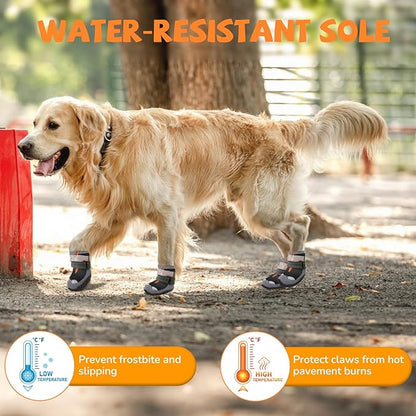 Dog Boots for Large Dogs, Medium Dog Shoes for Hot Pavement, Waterproof Dog Booties with Reflective Strap, Non- Slip, Dog Shoes for Snowy Hardwood Floor Hiking Outdoor Walking Size 7