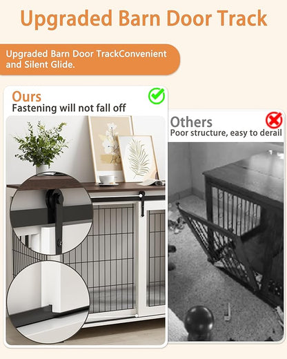 Piskyet Dog Crate Furniture Barn Door Dog Crate for Large Dogs Up to 60 lbs,Sliding Door Dog Crate Modern Decorative End Side Table Nightstand