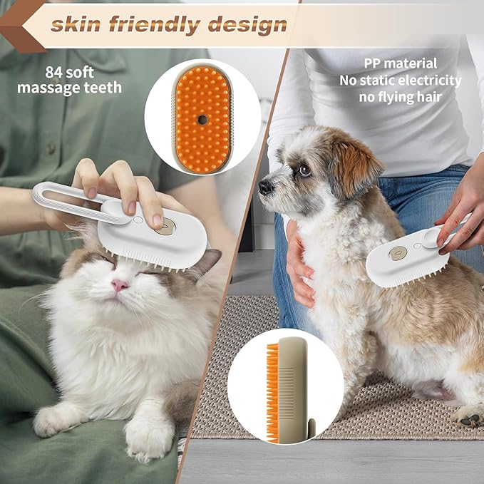 Steamy Cat Brush,3 In 1 Steamy Pet Brush,Cat Hair Brush With Steamer,Cat Comb With Steam,Cat Steamer Brush For Shedding,Steam Brush For Pets (white)