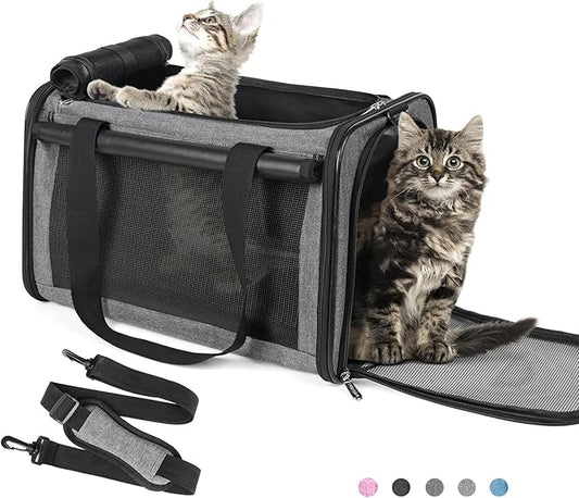 YUDODO 25 lbs Lightproof Pet Carriers Airline Approved Dog Cat Travel Soft Sided Carrier Reflective Mesh Safe Pet Cat Carrier Foldable Portable Small Animal Rabbit Puppy Cat Carrier Grey Green