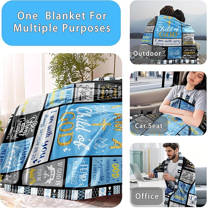 Christian Gifts for Men, Baptism Gifts for Boys, Christian Blanket for Men Faith, Bible Verse Inspirational Religious Catholic Spiritual Gift for Man, Dad, Son, Soft Flannel Throw Blanket 60"x50"