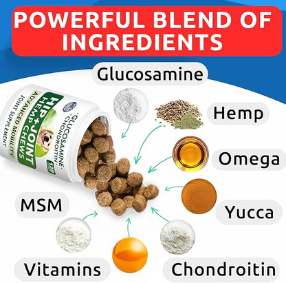 Bark&Spark Hemp Treats + Glucosamine - Natural Joint Pain Relief - Hip & Joint Supplement w/MSM + Chondroitin + Hemp Oil + Omega 3 - Joint Pain Relief - Made in USA - Lamb Flavor - 240 Chews