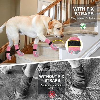 BEAUTYZOO Dog Socks, Non Slip Dog Socks to Prevent Licking Paws -Dog Shoes for Hot/Cold Pavement, Dog Boots & Paw Protectors, Dog Booties for Hardwood Floors, Small Medium Large Senior Dogs