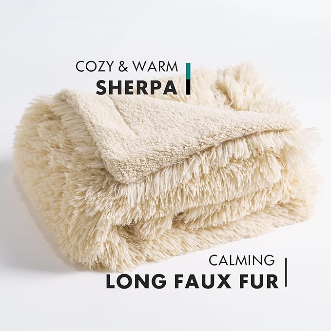 gogobunny Waterproof Plush Long Faux Fur Pet Throw Blanket Ultra Soft Fluffy Bed Couch Cover Washable - Premium Flannel Calming Blankets for Dog Puppy Cat (60x80 Inch (Pack of 1), Beige)