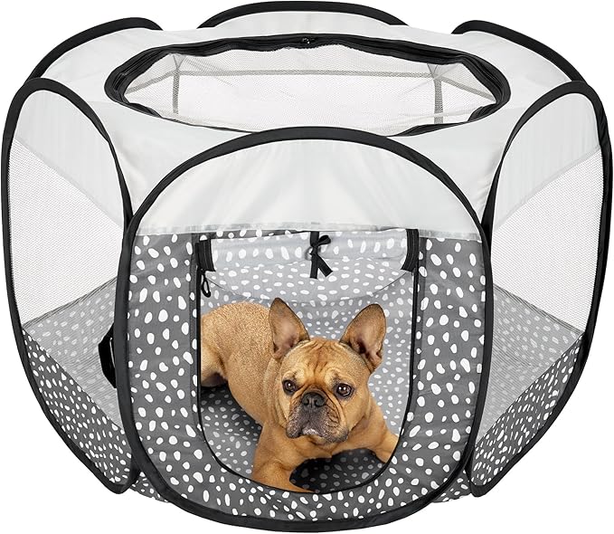 Furhaven Portable Dog Playpen Cat Tent, Pet Playground/Kennel Foldable Indoor Outdoor Zippered Puppy Crate - Gray Pebbles, Small