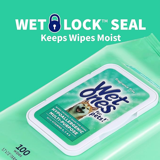 Wet Ones for Pets Hypoallergenic Multi-Purpose Dog Wipes with Vitamins A, C & E, 100 ct - 12 Pack | Fragrance-Free Hypoallergenic Dog Wipes for All Dogs Wipes Multipurpose (FF14364PCS12)