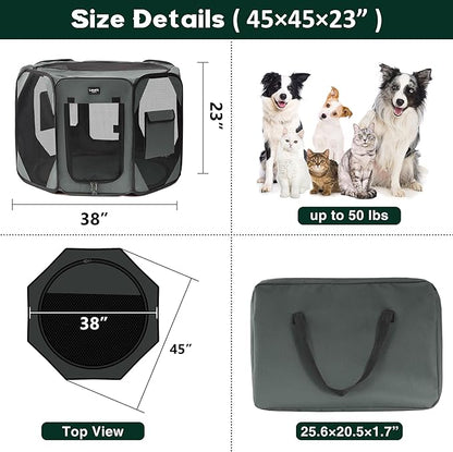 Love's cabin Pet Puppy Dog Playpen, Large Dog Tent Crates Cage Indoor/Outdoor, Portable Playpen for Cat, Foldable Pop Up Dog Kennel Playpen with Carring Case, Grey