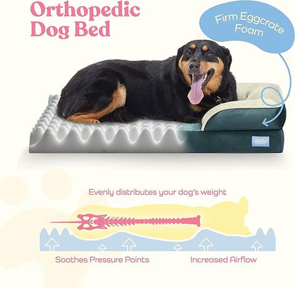 Orthopedic Sofa Dog Bed - Ultra Comfortable Dog Beds for Medium Dogs - Breathable & Waterproof Pet Bed- Egg Foam Sofa Bed with Extra Head and Neck Support - Removable Washable Cover & Nonslip Bottom.