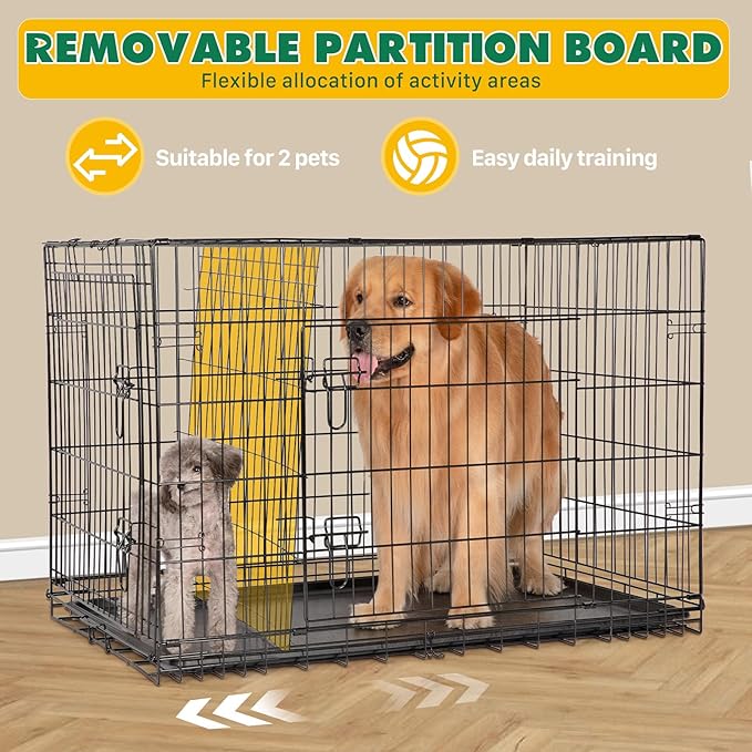 DUMOS 24-Inch Dog Crate, Small Double-Door Folding Metal Kennel with Divider Panel and Leak-Proof Pan, Portable Dog Cage for Indoor, Outdoor, and Travel