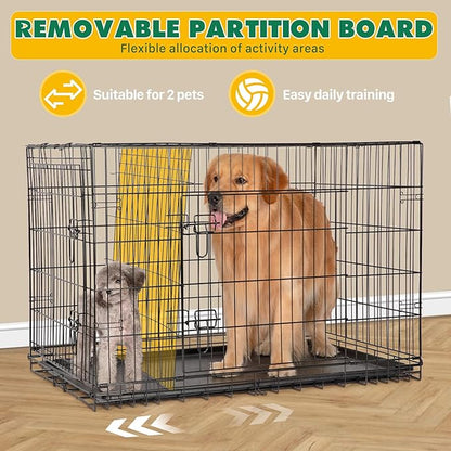 DUMOS 24-Inch Dog Crate, Small Double-Door Folding Metal Kennel with Divider Panel and Leak-Proof Pan, Portable Dog Cage for Indoor, Outdoor, and Travel