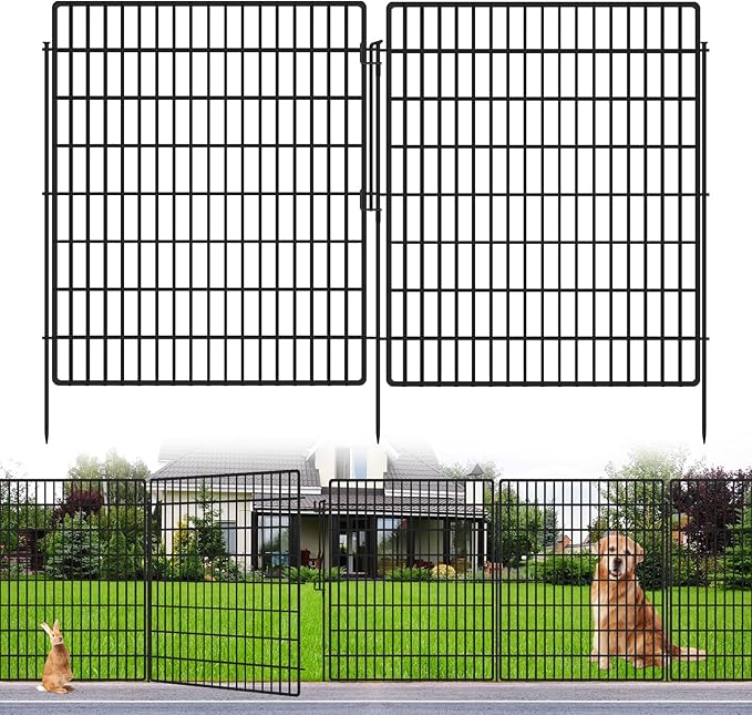 15 Panels Garden Fencing Animal Barrier with Lock, 33 in(H) X 36 ft(L) Dog Fence Outdoor for Yard Rustproof No Dig Decorative Tall Garden Fences Metal Wire Panel Border Rabbit Ground Stakes Fencing