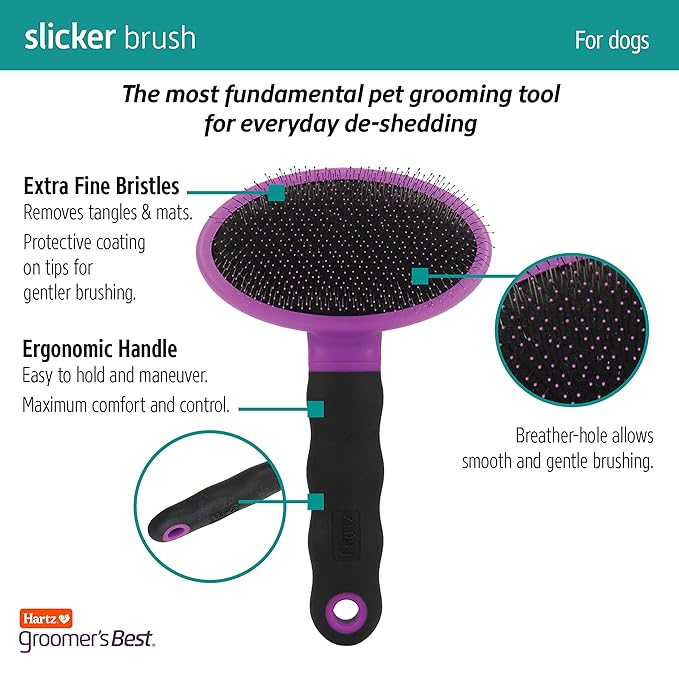 Hartz Groomer's Best Deshedding Slicker Dog Brush, Black/Violet, Dogs