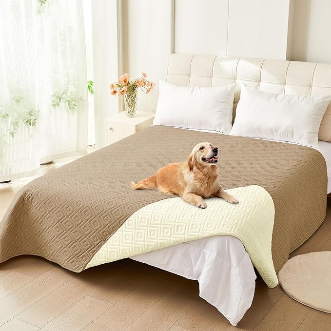 hyha Waterproof Dog Blanket, Soft Pet Bed Blankets, Waterproof Sofa Couch Cover for Dogs Washable, Reversible Pet Couch Covers for Sofa Furniture (68x82 Inch, Camel/Beige)