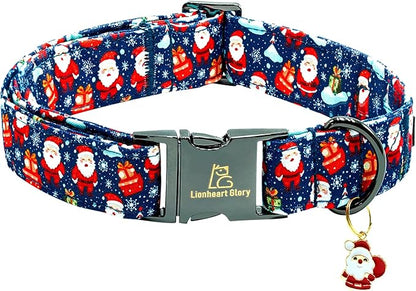 Lionheart glory Christmas Dog Collar Santa Print Collars Soft Durable Adjustable Dog Collars for Small Dogs Pet Gift Female or Male Dog Collar Fall Holiday Collar Dog