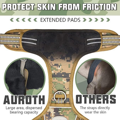 AUROTH Tactical Dog Harness for Large Dogs No Pull Adjustable Pet Harness Reflective K9 Working Training Easy Control Pet Vest Military Service Dog Harnesses Woodland Camo XL