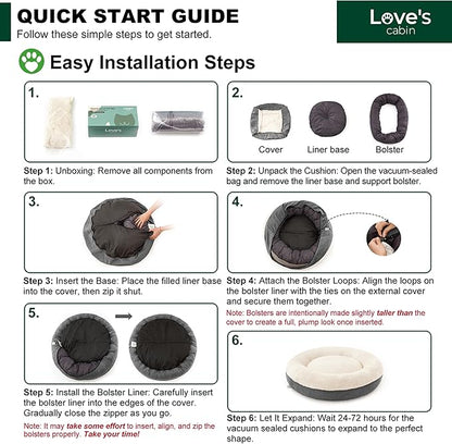 Love's cabin Round Donut Cat and Dog Cushion Bed, 25in Pet Bed for Small or Medium Dogs, Anti-Slip & Water-Resistant Bottom, Soft Durable Fabric Pet Beds, Washable Calming Cat & Dog Bed Dark Grey