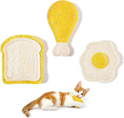 Potaroma Loofah Cat Chew Toys with Catnip and Silvervine, 3PCS Interactive Kitten Loofa Dental Teething and Biting Catnip Toys for Cat's Dental Cleaning, 3.2 Inches