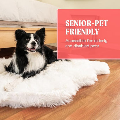 PupRug Orthopedic Dog Bed for Large Dogs with Fluffy Soft Faux Fur and Memory Foam for Joint Pain Relief, Machine Washable and Waterproof Couch Bed, Polar White, Large/Extra Large