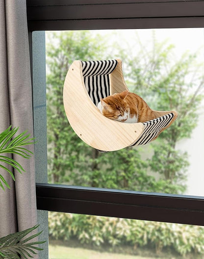 Window Cat Beds for Indoor Cats Perches Moon Shelves Mounted with Strong Suction Cups Cat Window Seat for Sleep and Watch Birds(Stripe)