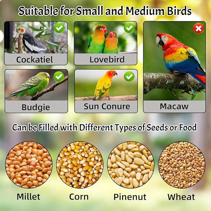 Rypet No Mess Automatic Bird Feeder for Cage,Transparent Acrylic Parrot Seed Feeders,Food Container for Cage,Parrot Feeder Cage Accessories for Small and Medium Lovebirds Parakeets Cockatiel Finch