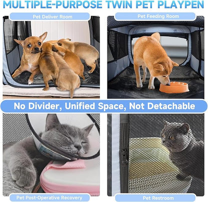 2-in-1 Dog Playpen, 73''Pop Up Cat Puppy Pet Playpen Indoor/Outdoor Cats Enclosed, Cat Dog Tent Crate Cage Kennel, Portable Playpen for Kitten, Small Animals Play Pen(No Divider, Unified Space)