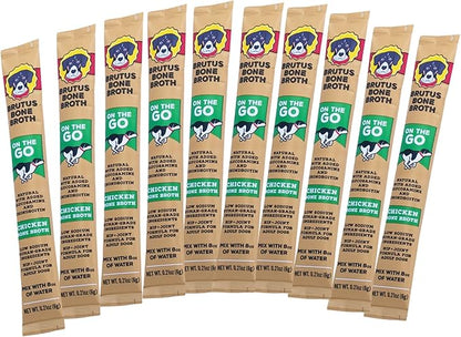 Brutus Bone Broth for Dogs - Bone Broth Powder with Chondroitin Glucosamine & Turmeric - Human Grade Dog Food Toppers for Dry Food & Picky Eaters - 10 Stick (Chicken)