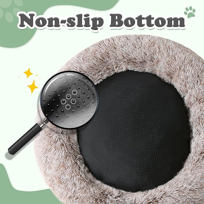 JOLLYVOGUE Dog Beds, Calming Small Dog Bed, Anti-Anxiety Dog Bed for Small Dogs, Fluffy Donut Dog Bed, Cozy Dog Cat Cushion Bed for Small Medium Dogs (24")