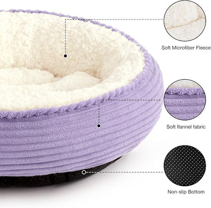 Love's cabin Round Donut Cat and Dog Cushion Bed, 20in Pet Bed for Cats or Small Dogs, Anti-Slip & Water-Resistant Bottom, Soft Durable Fabric Pet beds, Washable Luxury Cat Dog Bed Lavender Stripe