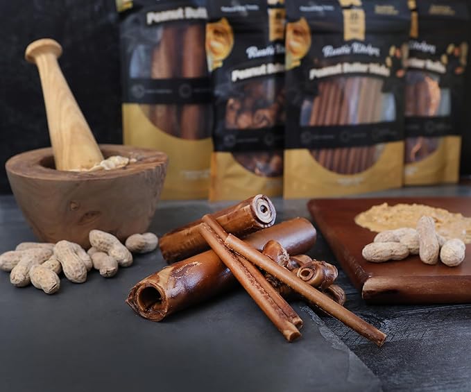 Rustic Kitchen Collagen Sticks for Dogs, Real Peanut Butter Sticks 15ct - Rawhide Free Long Lasting Dog Treats