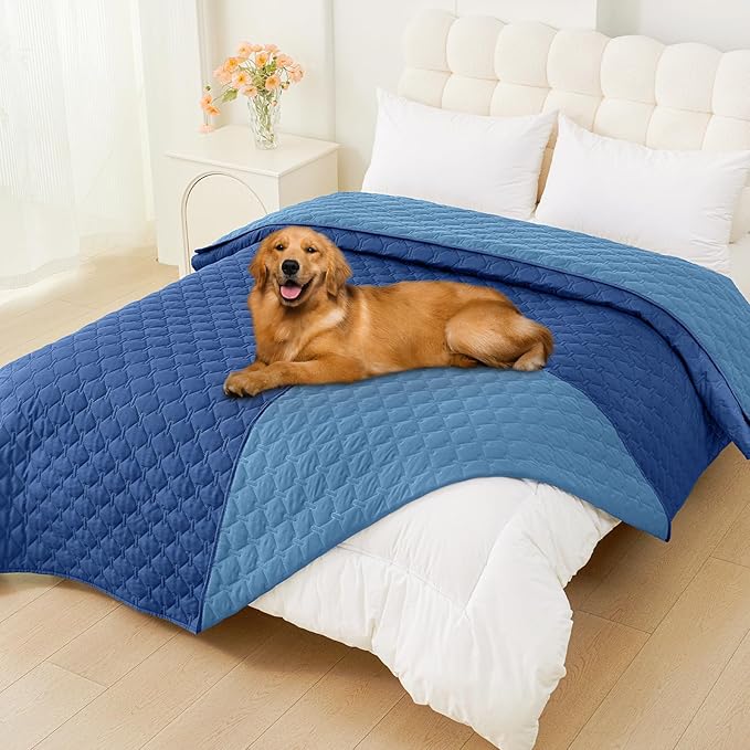 Smiry Waterproof Dog Blanket, Soft Dog Bed Cover Pet Blanket, Reversible Couch Cover for Dogs Washable, Pet Couch Covers for Sofa Furniture Protector for Puppy Cat (82x120 Inch, Navy/Blue)