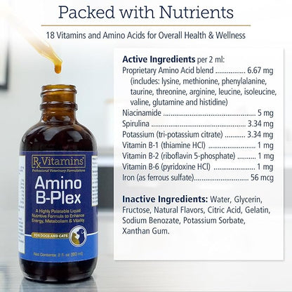 Rx Vitamins Amino B Plex Cat & Dog Supplement - Vitamin B Complex Liquid Plus Amino Acids for Dogs & Cats - Appetite Booster and Weight Gainer Cat & Dog Vitamins - 2 oz