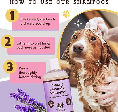 Natural Dog Company Calming Lavender Shampoo for Dogs - Hypoallergenic, Deodorizing Dog Shampoo for Sensitive Skin, All Natural, Organic Pet Shampoo, Soothes with Chamomile and Lavender, 12 oz