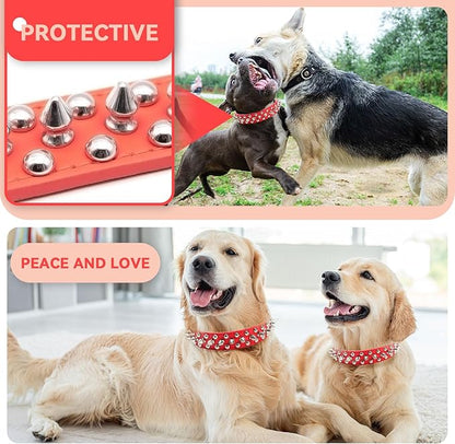 PETCARE Spiked Dog Collar Red Soft Pu Leather Funny Mushrooms Rivet Spike Studded Puppy Collar Adjustable Outdoor Pet Dog Collar for Small Medium Large Dogs Cats Chihuahua Pug Pit Bull Dog Collars