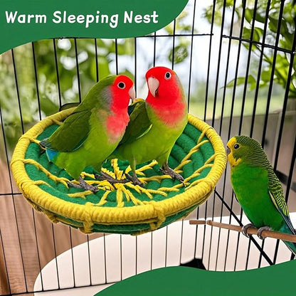 Bird Nest for Cage,Parrot Breeding Nest,Handwoven Cotton Rope Parakeet Bed,Canary Nesting House for Budgie,Finch,Cockatiel,Conure,Lovebird, Small Birds,Green&Yellow