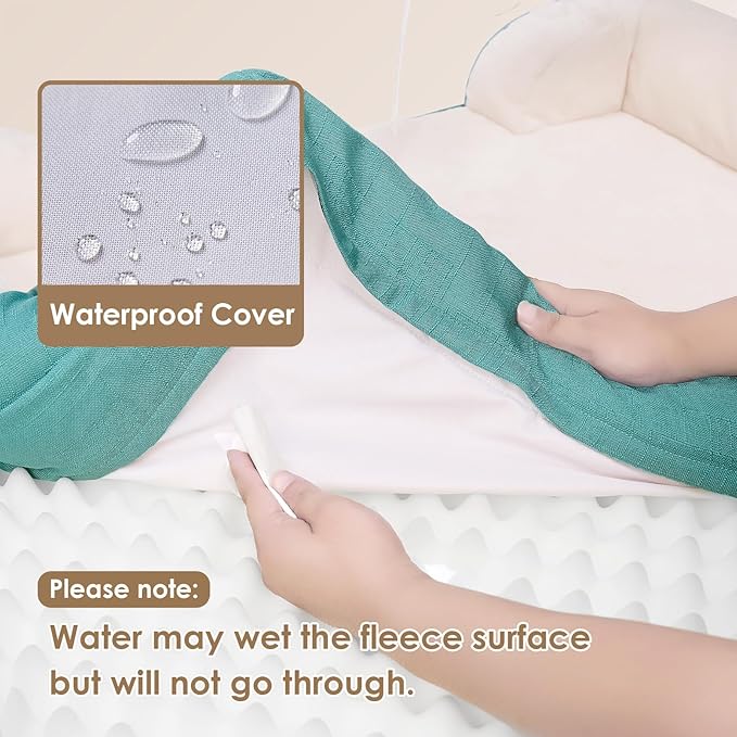 EHEYCIGA Orthopedic Dog Bed for Small Dogs, Waterproof Memory Foam Small Dog Beds with Sides, Non-Slip Bottom and Egg-Crate Foam Medium Dog Couch Bed with Washable Removable Cover, Turquoise Blue