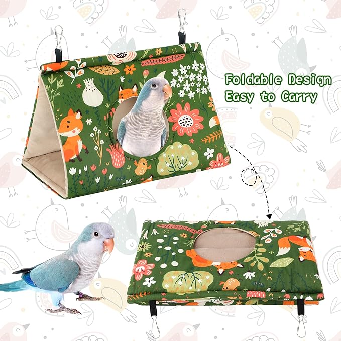 Rypet Winter Warm Bird Nest House - Hanging Hammock Velvet Shed Hut Cage Plush Fluffy Birds Hideaway Sleeping Bed Fuzzy for African Grey Cockatoo and Other Amazon Parrot Largeï¼_reenï¼