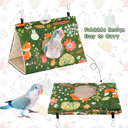 Rypet Winter Warm Bird Nest House - Hanging Hammock Velvet Shed Hut Cage Plush Fluffy Birds Hideaway Sleeping Bed Fuzzy for African Grey Cockatoo and Other Amazon Parrot Largeï¼_reenï¼