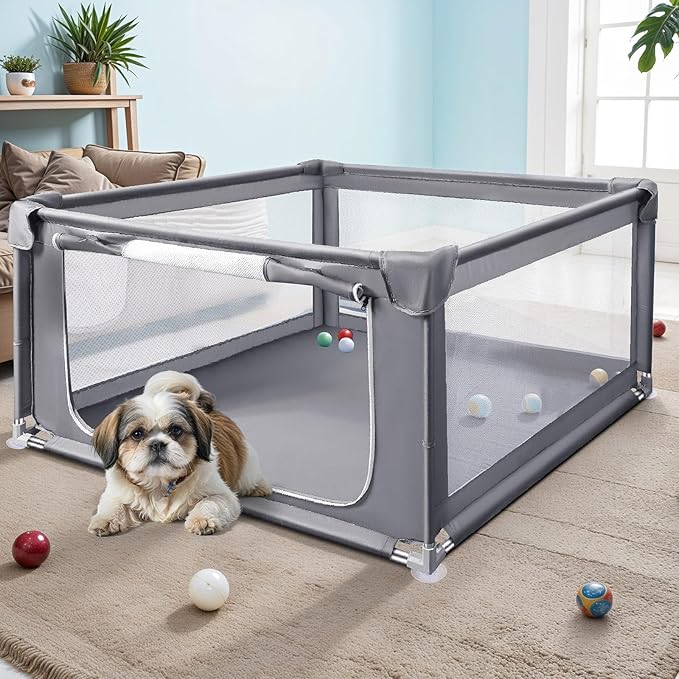 48x48x26 Inch Dog Playpen for Puppies & Small Dogs,Foldable Portable Soft Indoor/Outdoor Pet Fence with Gate,Dog Play Enclosure