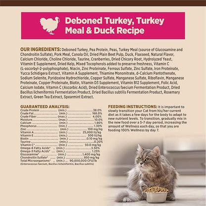 Wellness CORE Adult Dry Cat Food for Indoor & Outdoor Cats, Grain-Free, Natural, Turkey, Turkey Meal and Duck (11 Pound Bag)