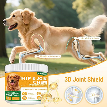 Hip and Joint Chews for Senior Dogs with Glucosamine HCL, Chondroitin, Green-lipped Mussel, Ashwagandha for Anti Inflammatory, Mobility Support, Muscle Maintenance, Joint Comfort 120 Ct