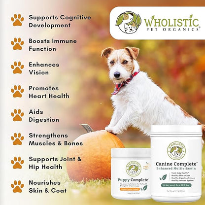 Wholistic Pet Organics Canine Complete - Dog Multivitamin Powder - 8 Oz - Daily Dog Vitamins and Supplements for Homemade Food - Immune System, Skin, Coat & Overall Health - Small and Large Breed