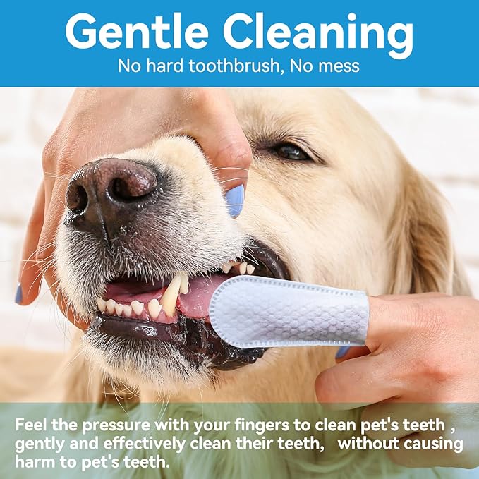 Netrue Dog Teeth Cleaning Wipes, Dog Dental Cleaning Finger Wipes for Dogs Teeth，Dog Tooth Wipes- Reduces Plaque & Freshens Breath (60 Count)